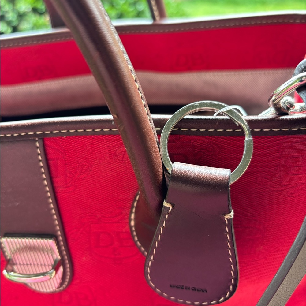 Dooney & Bourke Large Dark Red Monogram Canvas Tote Bag with Brown Leather Trim - Picture 8 of 12